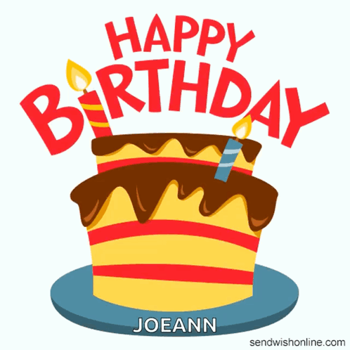 A Birthday Cake With Candles And The Words Happy Birthday Joeann GIF