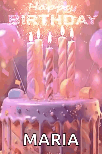 A Birthday Cake With Candles On It And The Name Maria On It GIF