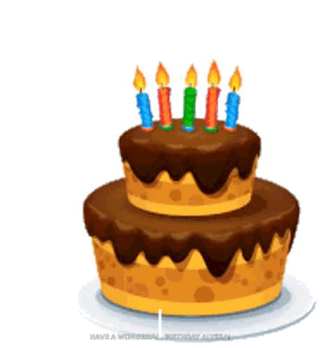 A Birthday Cake With Four Candles On It And The Words Have A Wonderful Birthday GIF