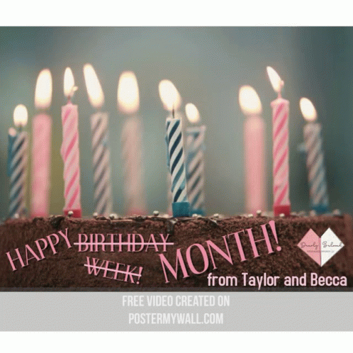 a birthday cake with many lit candles and the words happy birthday month from taylor and becca