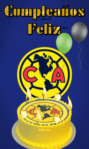 A Birthday Cake With The Club America Logo On It And The Words Cumpleanos Feliz A.c. GIF