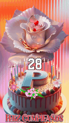 A Birthday Cake With The Letter P On It And The Number 28 GIF