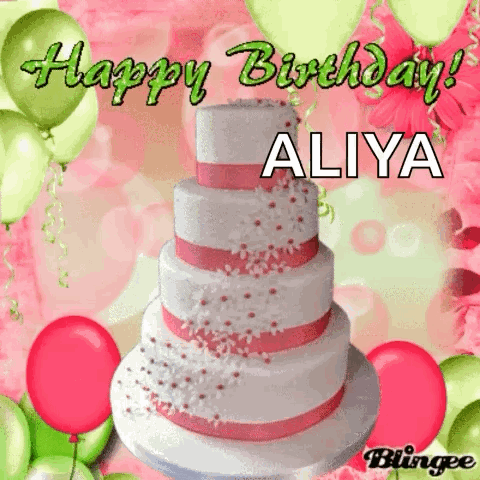 A Birthday Cake With The Name Aliya On It GIF