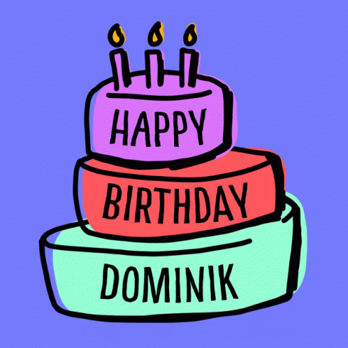 A Birthday Cake With The Name Dominik On The Bottom GIF