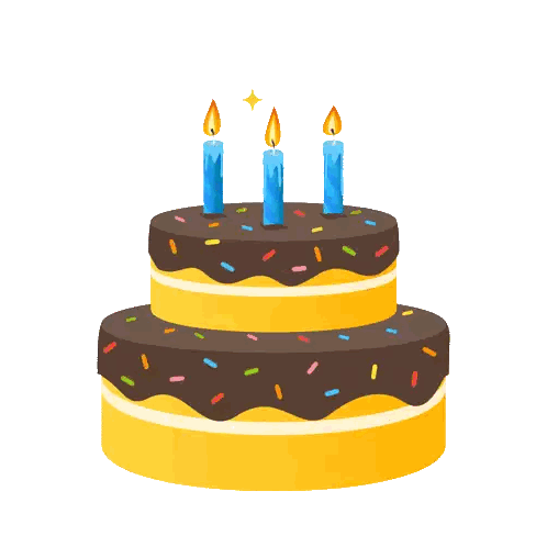 a birthday cake with three blue candles and sprinkles