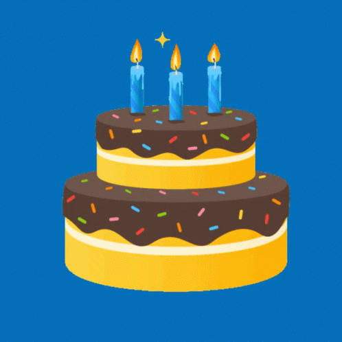 a birthday cake with three lit candles and sprinkles on it