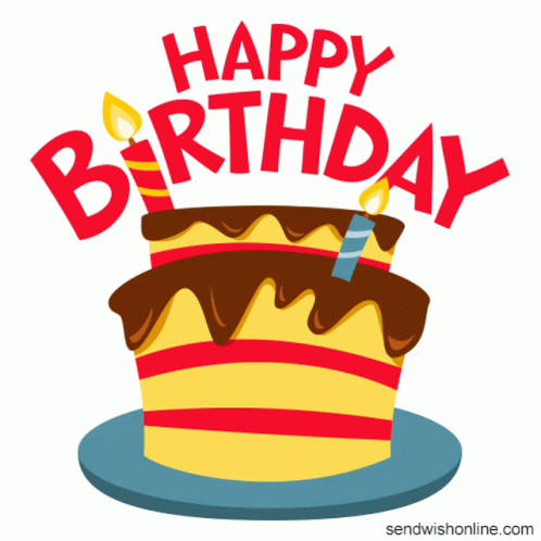 A Birthday Cake With Two Candles And The Words Happy Birthday Above It GIF