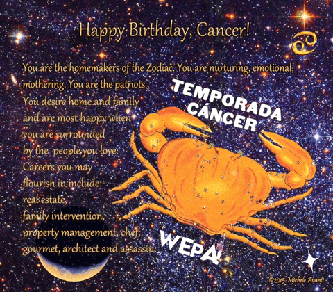 A Birthday Card For A Cancer With A Crab And The Words " Happy Birthday Cancer " GIF