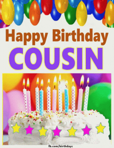 A Birthday Card For A Cousin With A Birthday Cake And Candles GIF