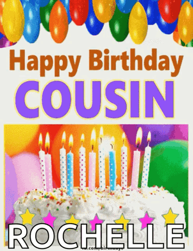 A Birthday Card For A Cousin With A Cake And Balloons GIF
