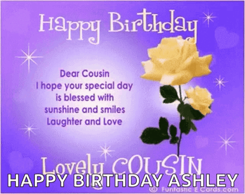 A Birthday Card For A Cousin With Yellow Roses On It GIF