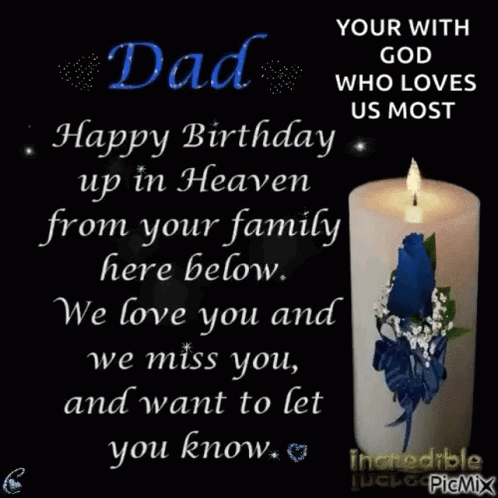 A Birthday Card For A Dad In Heaven With A Candle GIF