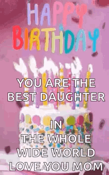 A Birthday Card For A Daughter With A Cake And Candles . GIF