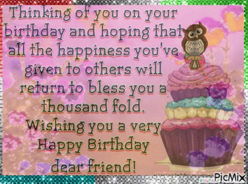 A Birthday Card For A Friend With A Cupcake On It GIF