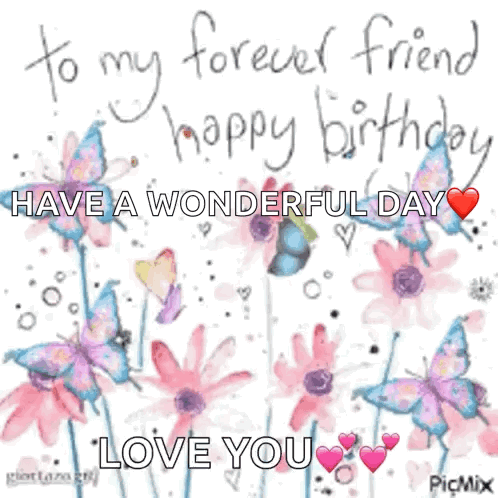 Friend Birthday Card With Flowers And Butterflies GIF