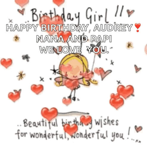 A Birthday Card For A Girl With A Fairy On A Swing Surrounded By Hearts And Balloons . GIF