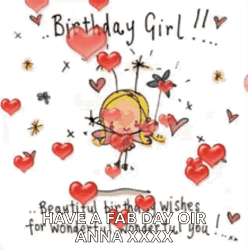 A Birthday Card For A Girl With A Fairy Surrounded By Hearts . GIF