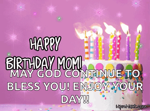 A Birthday Card For A Mom With A Cake And Candles GIF