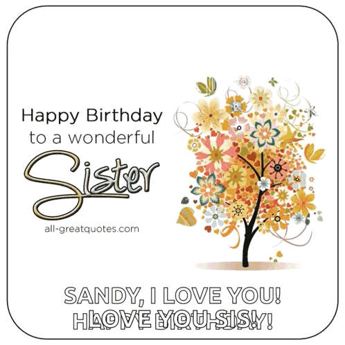 A Birthday Card For A Sister With A Tree Covered In Flowers GIF