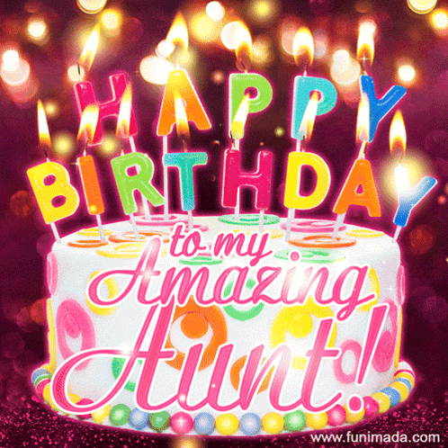 A Birthday Card For An Amazing Aunt With A Cake And Candles GIF