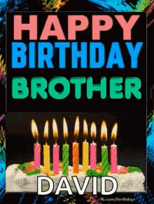 A Birthday Card For David With A Cake And Candles On It GIF