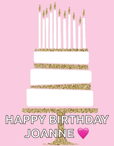 A Birthday Card For Joanne With A Cake And Candles On It GIF