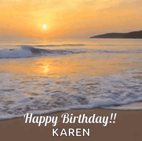 A Birthday Card For Karen With A Beach Scene GIF