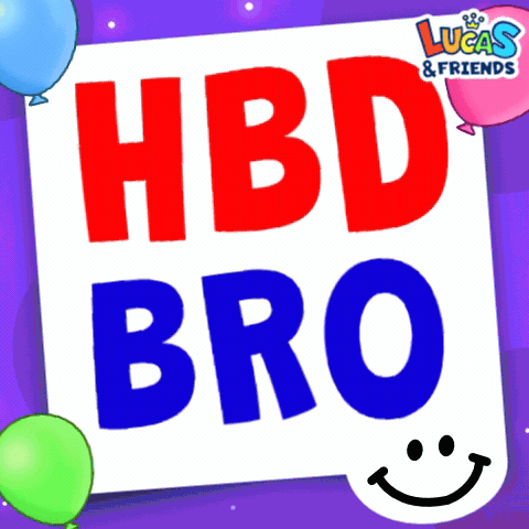 A Birthday Card For Lucas And Friends With Balloons Around It GIF