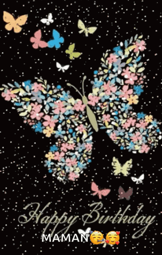A Birthday Card For Maman With A Butterfly Made Of Flowers GIF
