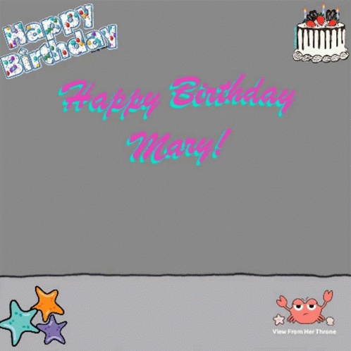 A Birthday Card For Mary With A Cake And A Flower GIF