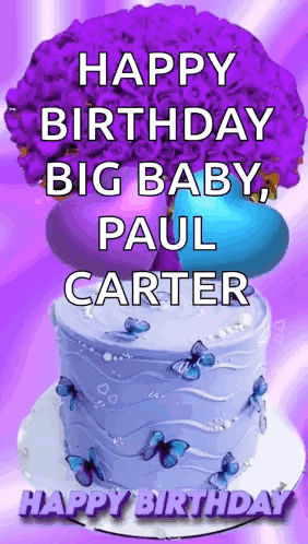 A Birthday Card For Paul Carter With A Cake GIF