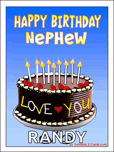 A Birthday Card For Randy With A Cake And Candles GIF