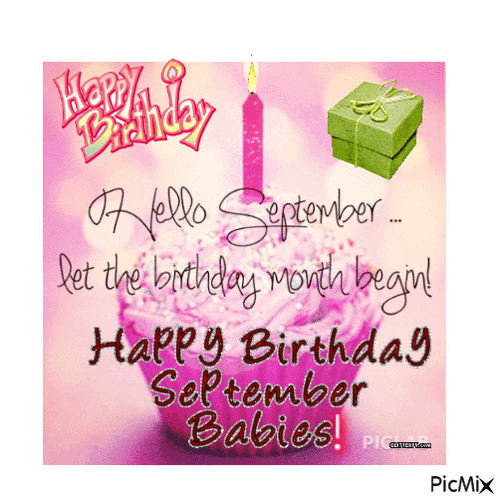 a birthday card for september babies with a cupcake and a candle