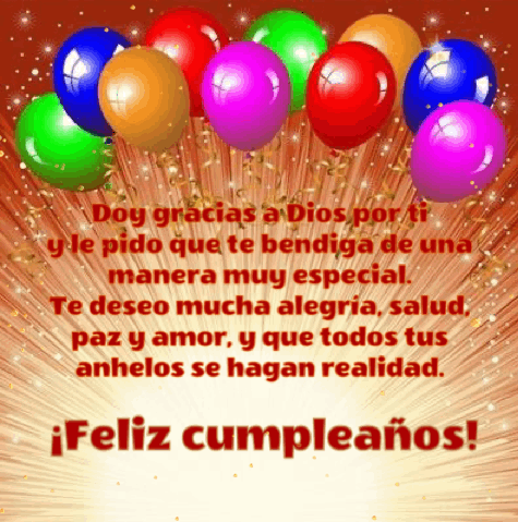 A Birthday Card In Spanish With Colorful Balloons GIF