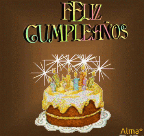 A Birthday Card That Says Feliz Cumpleanos With A Cake GIF