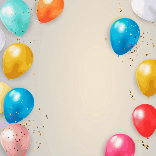 A Birthday Card That Says Happy Birthday To You With Balloons And Confetti GIF