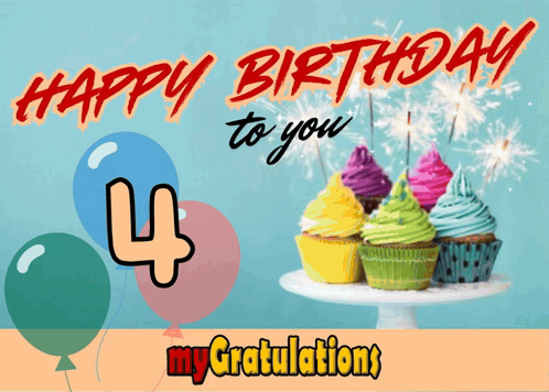 A Birthday Card That Says Happy Birthday To You With Cupcakes And Balloons GIF