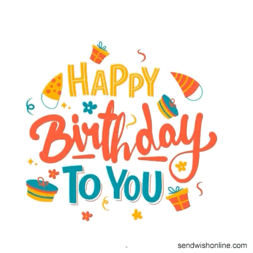 A Birthday Card That Says Happy Birthday To You With Gifts And Confetti GIF