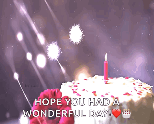 Birthday Card With Cake Candle And Hope You Had A Wonderful Day GIF
