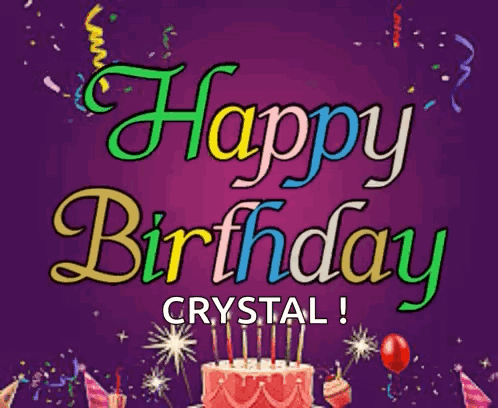 A Birthday Card With A Cake And Candles That Says Happy Birthday Crystal GIF