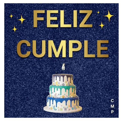 a birthday card with a cake and the words feliz cumple in gold