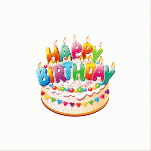 A Birthday Card With A Cake And The Words Happy Birthday GIF