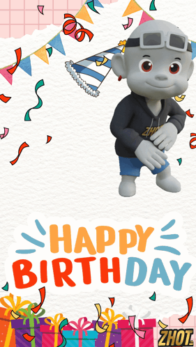 A Birthday Card With A Cartoon Character And The Words Happy Birthday GIF