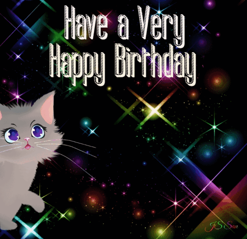 a birthday card with a cat and the words have a very happy birthday on it