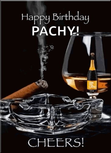 A Birthday Card With A Cigar And A Glass Of Champagne GIF