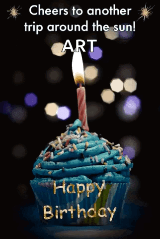 A Birthday Card With A Cupcake And A Candle That Says Cheers To Another Trip Around The Sun Art GIF