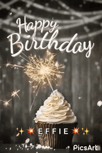 A Birthday Card With A Cupcake And A Sparkler GIF