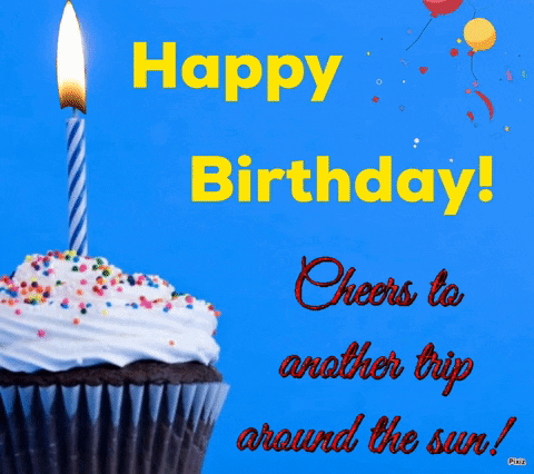 A Birthday Card With A Cupcake With A Candle And The Words Happy Birthday Cheers To Another Trip Around The Sun GIF