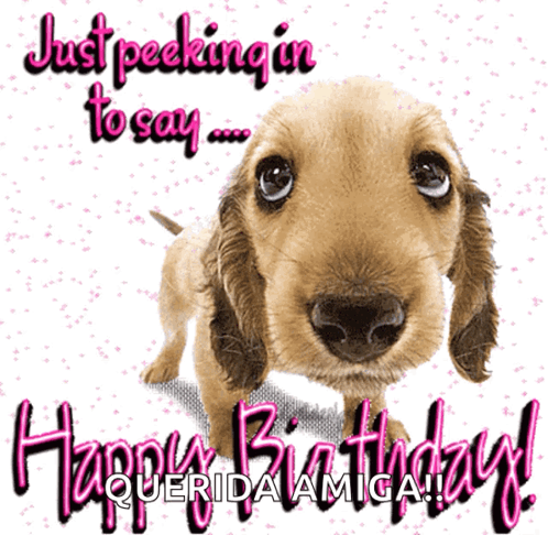 A Birthday Card With A Dog And The Words Just Peeking In To Say GIF