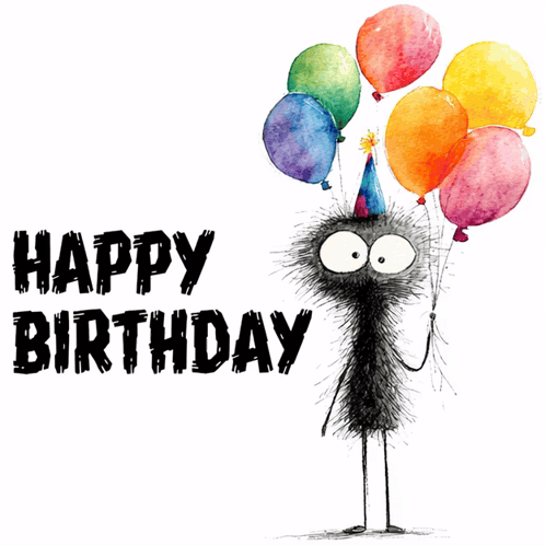 a birthday card with a fly holding balloons and the words happy birthday on the bottom